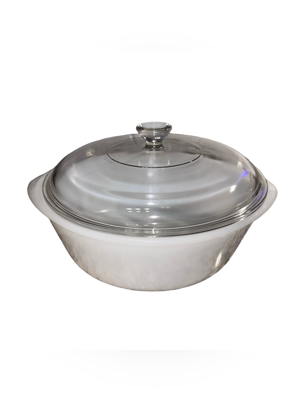 Vintage Glasbake Milk Glass Casserole Dish with Clear Glass Lid Round White